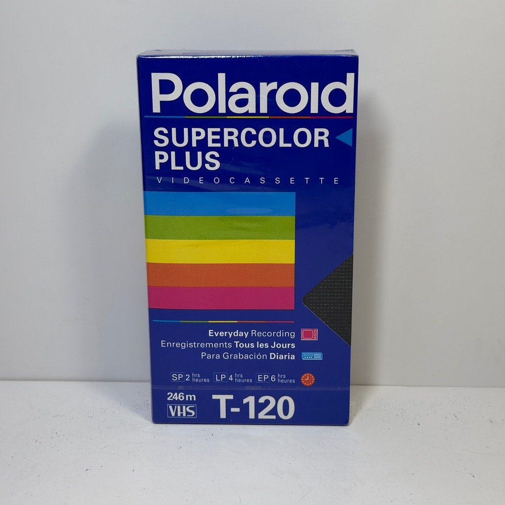 Polaroid Supercolor Plus VHS T-120 Blank Tape Blue Vintage Retro 90s